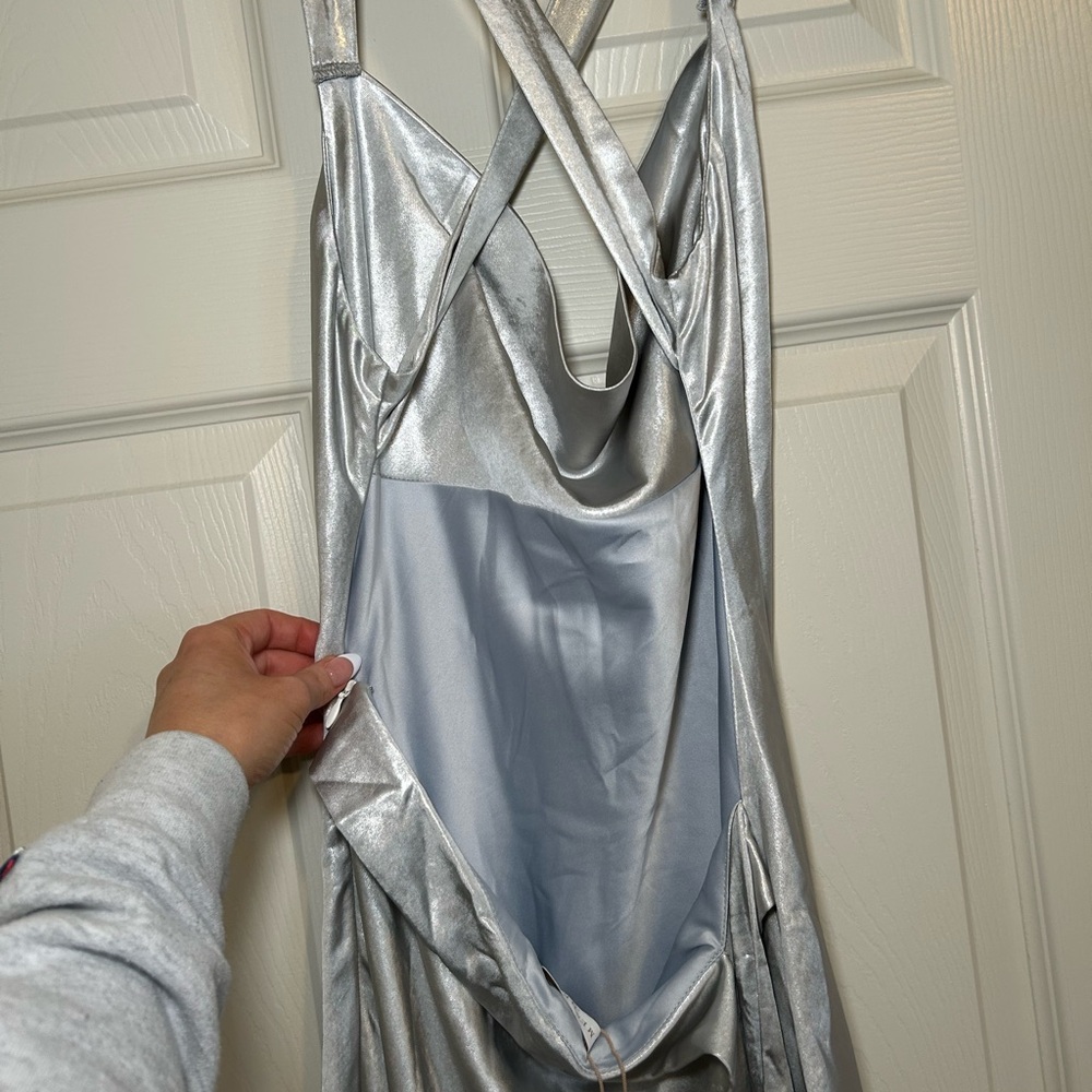 Meshki Silver Satin Backless Dress - Picture 6 of 7